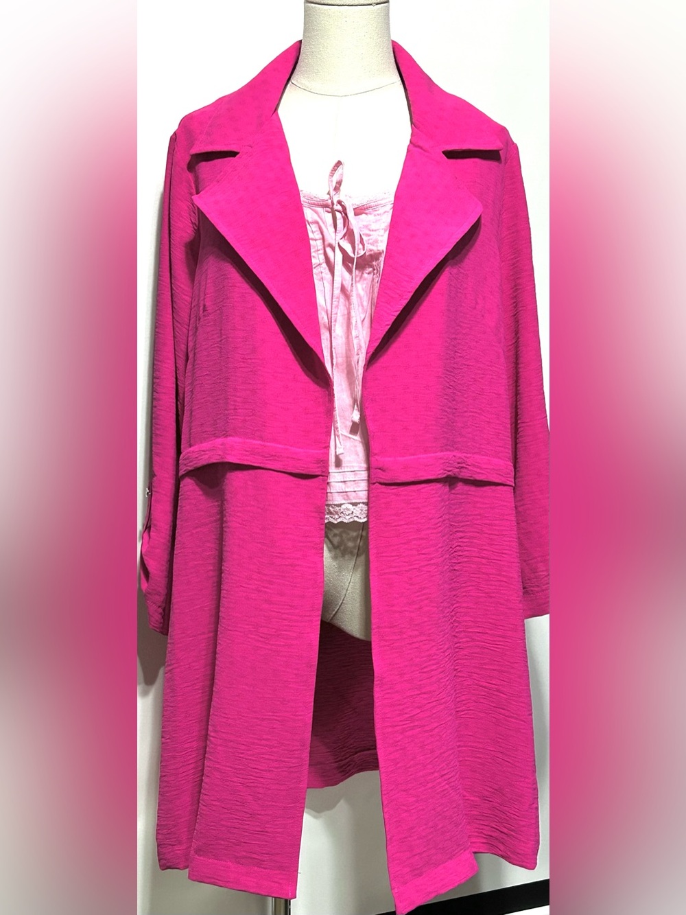 Soho Bright Pink Open-Front  lightweight Coat